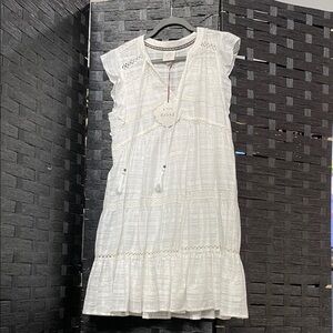 Knox Rose White Lace-Trim Flutter Sleeve Midi Dress